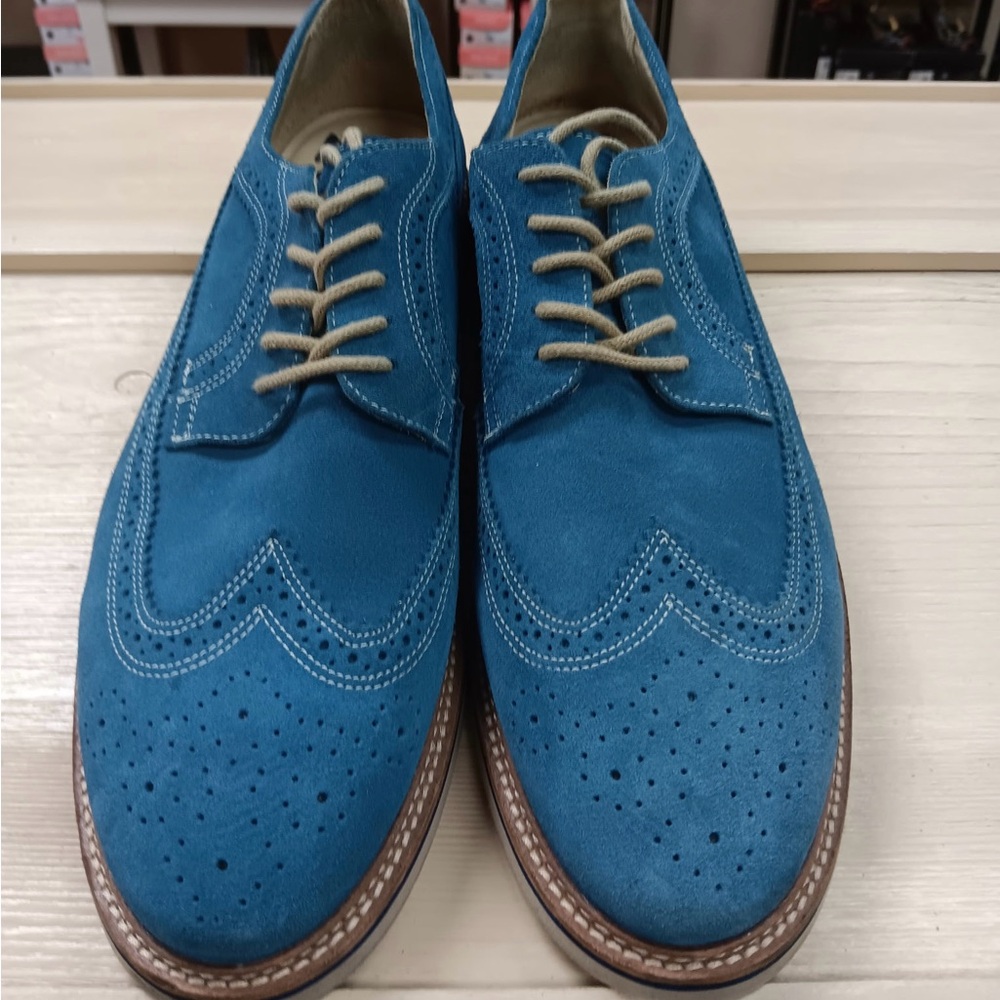 1901 Nordstrom Mens Blue Suede Leather Oxford Wingtip Shoes Size 13